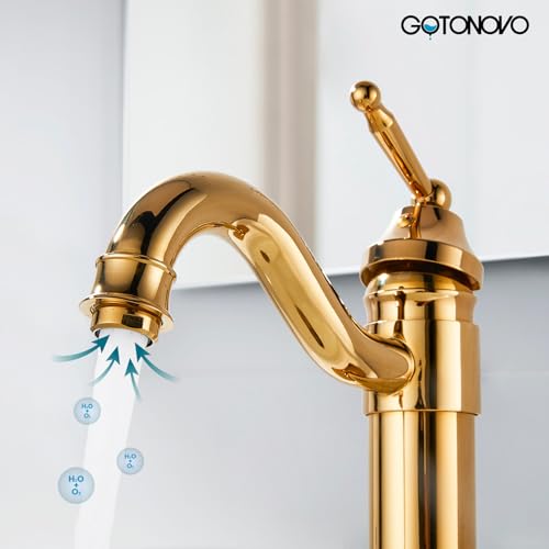 gotonovo Bathroom Vessel Sink Faucet Single Handle Brass Long Reach Bathroom Faucet 1 Hole Deck Mounted Mixer Tap with Pop Up Drain Brushed Nickel