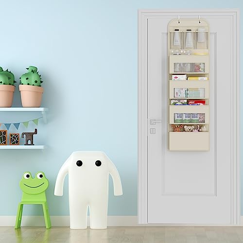 Over The Door Organizer, 4-Shelf Door Hanging Organizer, Baby Organizer for Nursery, Grey