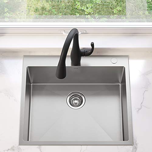 KRAUS Standart PRO 22-inch Drop-In Top Mount 16 Gauge Stainless Steel Single Bowl Laundry Utility Sink, KHT301-22L