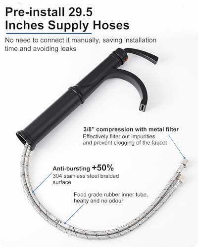 Vessel Sink Faucet, Oil Rubbed Bronze Waterfall Bathroom Sink Faucets, Brass Tall Bathroom Faucet Vanity Faucet 1 Hole Restroom Faucet Single Handle with Pop-up Drain Supply Hose