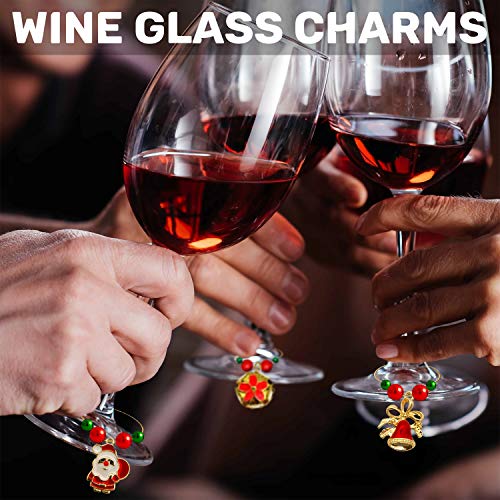 MOVINPE 30 Piece Wine Glass Charms - Christmas Themed Drink Markers for Stem, Champagne & Goblet Glasses