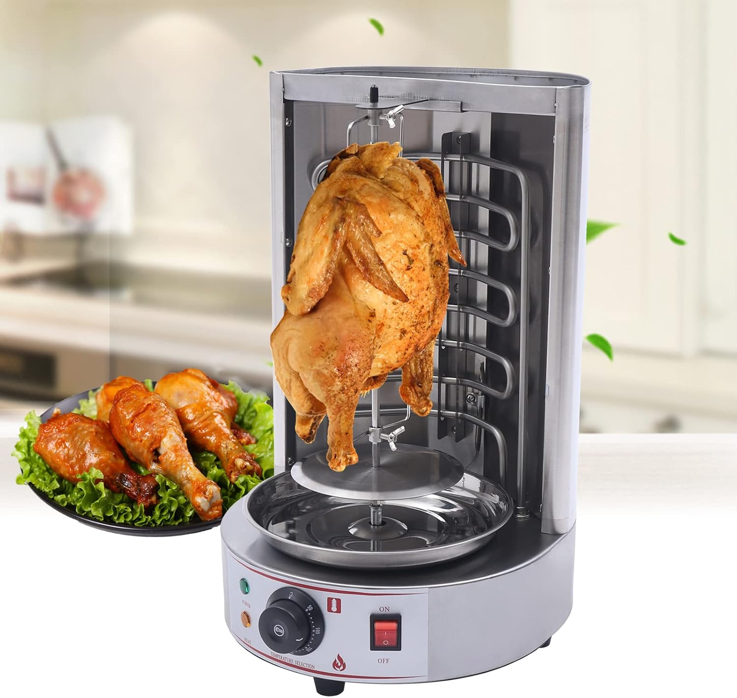 Countertop Vertical Rotating Oven Chicken Rotisserie 3kW Rotisserie Grill for Home - Stainless Steel Shawarma Grill Machine 122-572°F(50-300°C) Rotisserie Oven