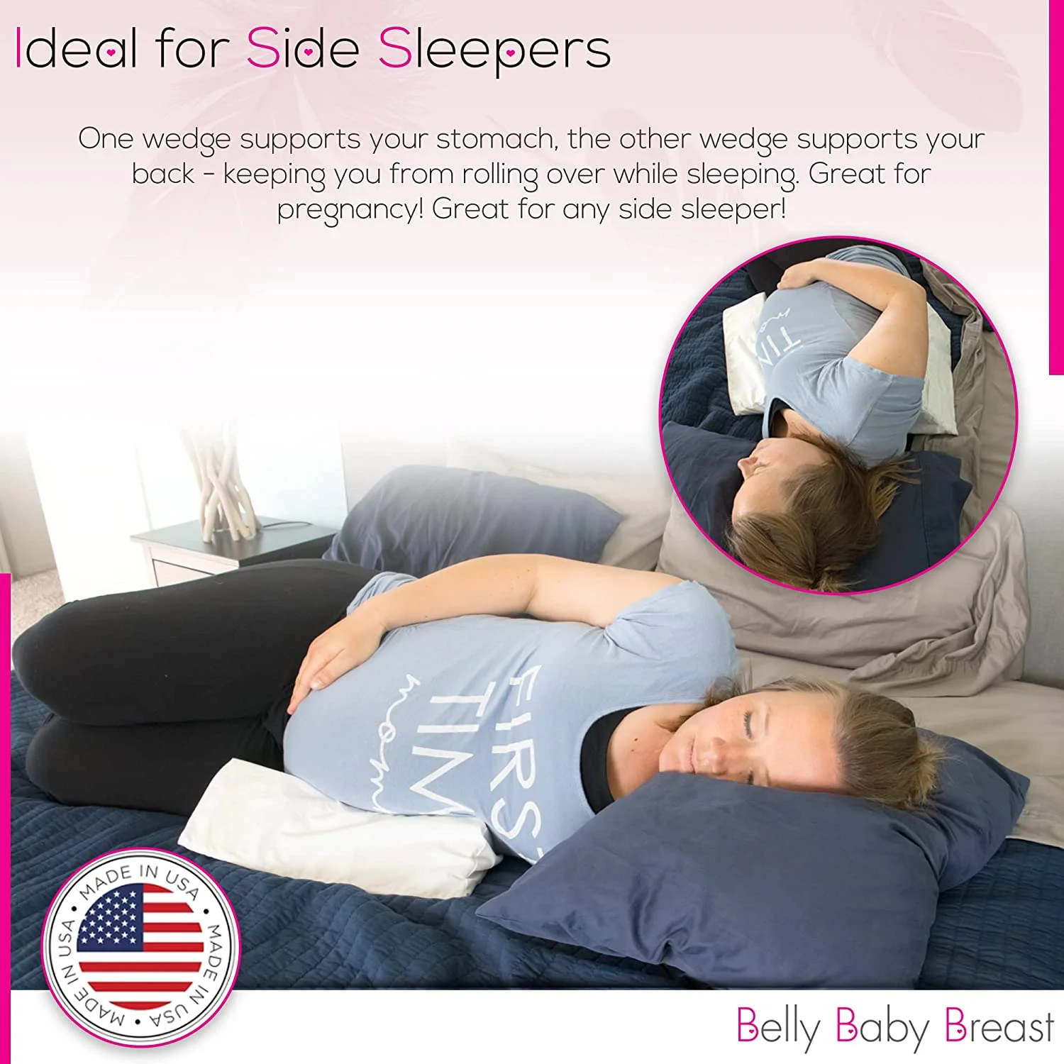 Pregnancy Wedge Pillows, Side Sleeping Pillow, Pregnancy Pillows for Sleeping, Supports Front and Back, Set of