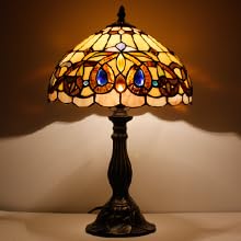 WERFACTORY Tiffany Style Table Lamp Stained Glass Serenity Victorian Bedside Lamp Desk Reading Light 12X12X18 Inches Decor Bedroom Living Room Home Office S021 Series