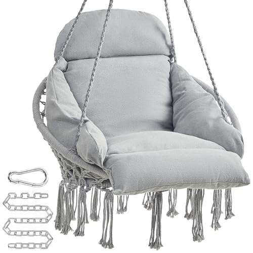 SONGMICS Hanging Chair, Hammock Chair with Large, Thick Cushion, Boho Swing Chair for Bedroom, Patio, Balcony, Garden, Holds up to 264 lb, Accessories Included, Cream White UGDC042M01