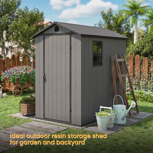 Patiowell 4 x 6 FT Plastic Shed for Outdoor Storage, Resin Shed with Window and Lockable Door for Garden, Backyard, Tool Storage Use, Easy to Install, White(Fit-it Shed)