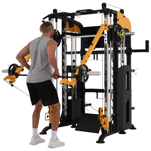 Altas Strength Smith Machine with Lever Arms Pulley Ratio 2:1 Squat Rack Pull Up Bar Upper Body Strength Training Leg Developer Light Commercial Home Gym Strength Training 3061B