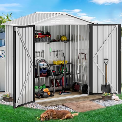 DWVO 6x4ft Storage Shed for Outdoors, Metal Sturdy Weatherproof Tool Locker with Secure Door and Ventilation for Equipment, Mowers, Bikes, Outdoor Spaces, Dark Gray