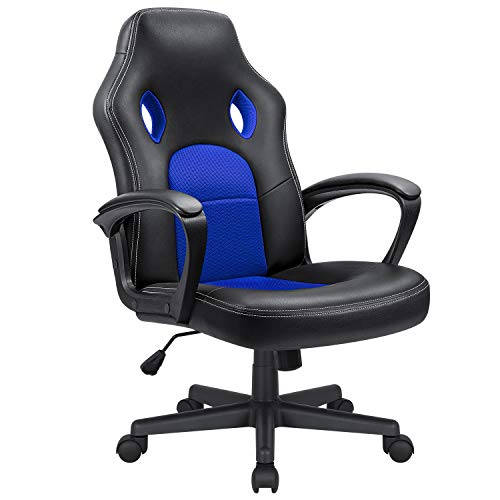 Office Gaming Chair High Back Leather Computer Chairs Ergonomic Height Adjustable Racing Game Desk Chair Executive Conference Task Chair (Blue)