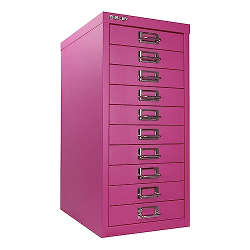 Bisley 10-Drawer Steel MultiDrawer Cabinet - Black, Chrome Pull Handles with Label Holders, Powder-Coated Steel, Removable Drawers, Fits Under Most Desks, Labels Included