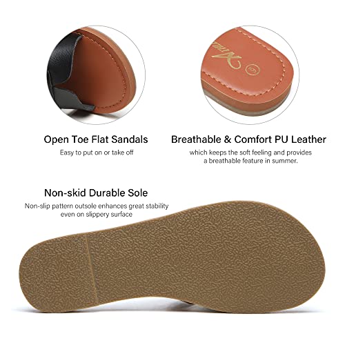 Athlefit Women's Flat Sandals Summer Casual Slip On Leather Slide Sandal