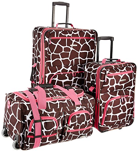 Rockland Vara Softside 3-Piece Upright Luggage Set, Expandable,Black dot, (20/22/28)