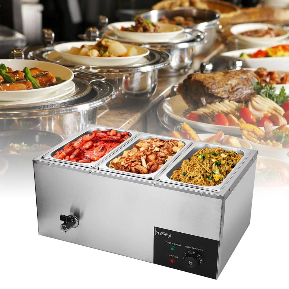 ZOKOP 6.9Qt 3-Pan Commercial Electric Food Warmer Stainless Steel Buffet Bain Marie Food Warmer