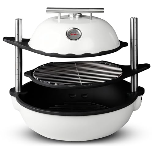 Bola Grill Master | Completely Adjustable & Rotatable Tabletop-Safe Charcoal BBQ Grill (Sea Salt White)
