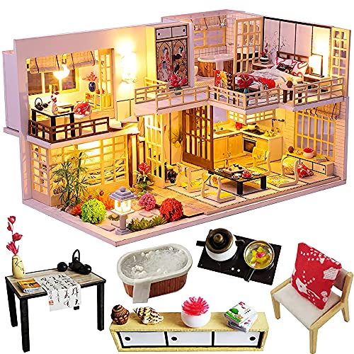 Kisoy Dollhouse Miniature with Furniture Kit, Handmade Chinese Style Loft DIY House Model for Teens Adult Gift (Bamboo Fragrance)