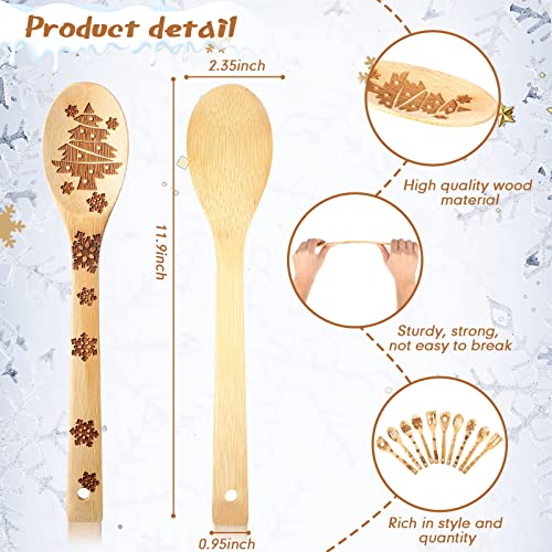 10 Piece Christmas Spatula Burned Spoons Wooden Christmas Kitchen Utensils Spoon Wood Slotted Decorated Wooden Spoons Spatula Christmas Cooking Utensils for Christmas Kitchen Decoration