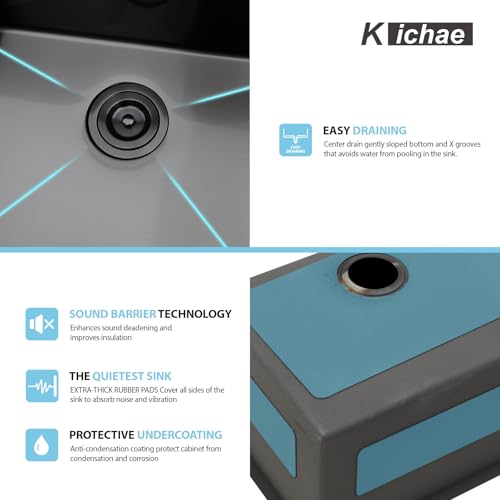 Kichae 12“ Deep Laundry Sink Undermount - 24 Inch Black Undermount Utility Sink Stainless Steel Single Bowl Under Counter Handmade Laundry Utility Room Basin