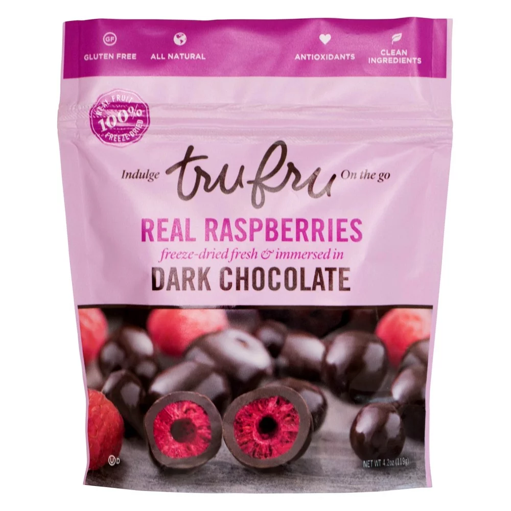 Tru Fru Dark Chocolate Dipped Freeze-Dried Real Raspberries, 4.2oz (Pack of 6)