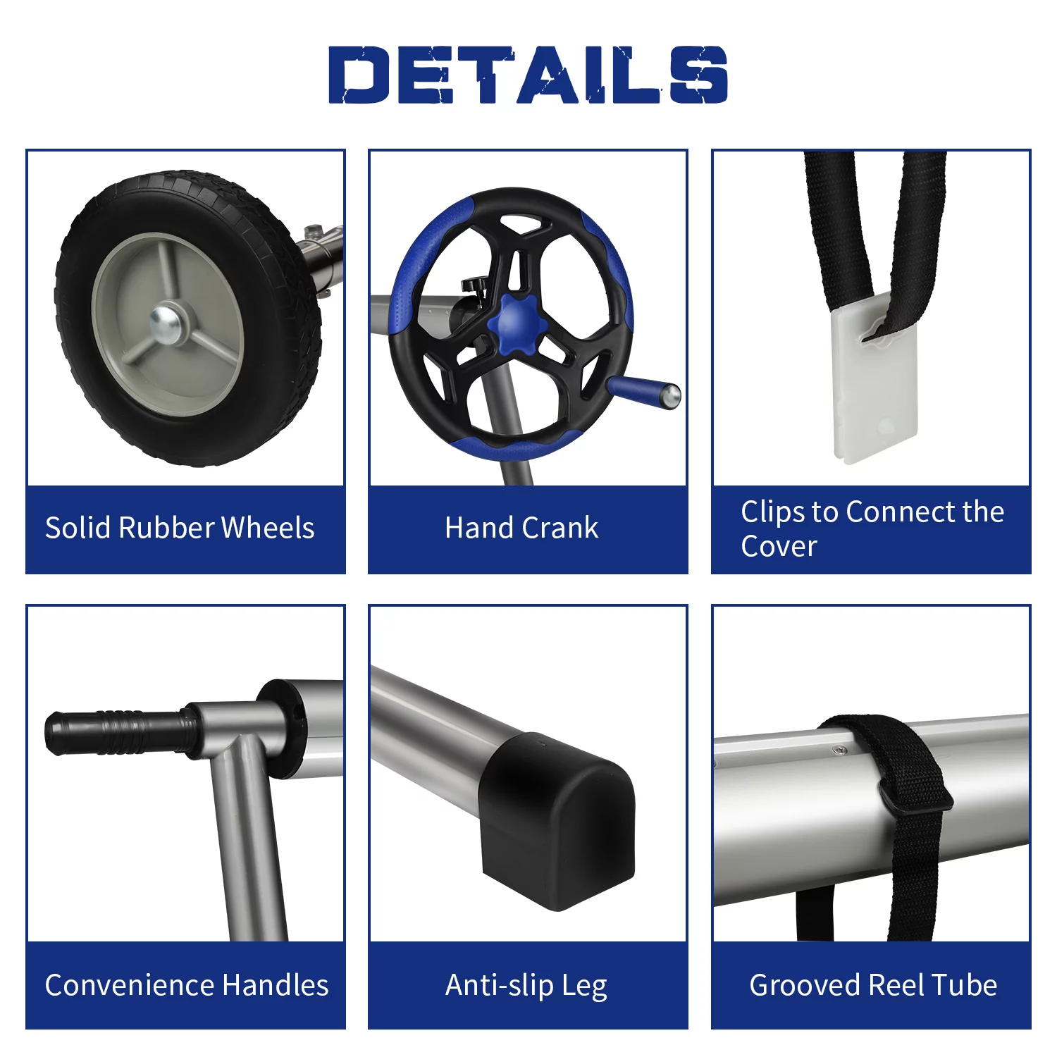 FULLWATT 20 Ft Pool Cover Reel Set Aluminum Inground Swimming Pool Solar Cover Blanket Reel Roller (Blue)