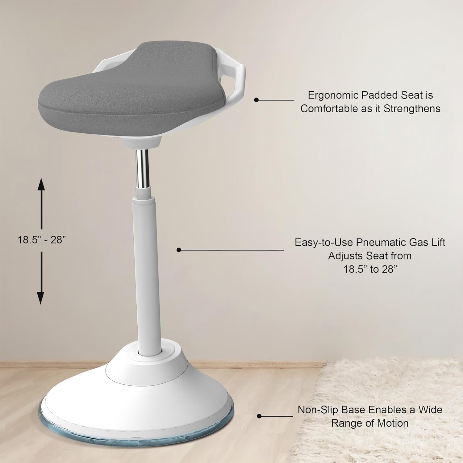Standing Desk Chair, Adjustable Ergonomic Standing Stool, Swivel Sitting Balance Chair, Anti-Slip Bottom Pad