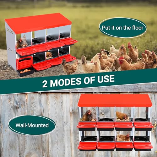 Chicken Nesting Box, 10 Hole 2 Layer Hen Nest Box with Legs, Roll Away Eggs Laying Boxes,Cleanable Pull Out Hen Roosting Boxes