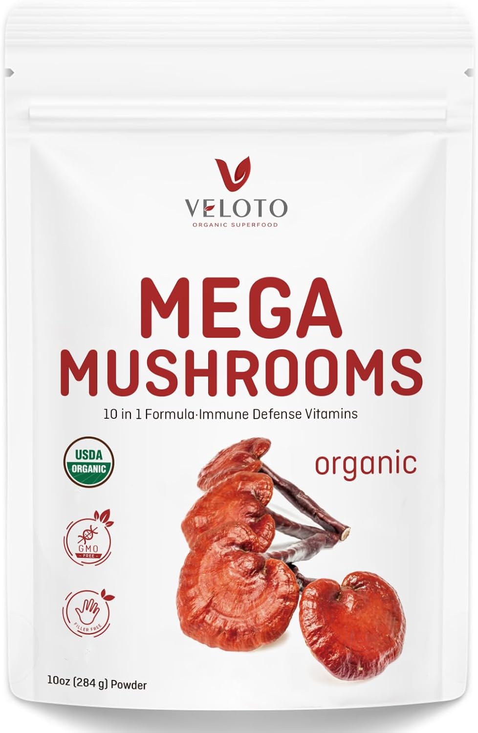 Organic Mega Mushroom Powder Blend, 10 in 1 Complex Mushroom Extract Powder Herbal Supplement with Reishi, Cordyceps, Chaga, Lion's Mane, Vegan & More, Sustainably US Grown, Filler Free, 10oz