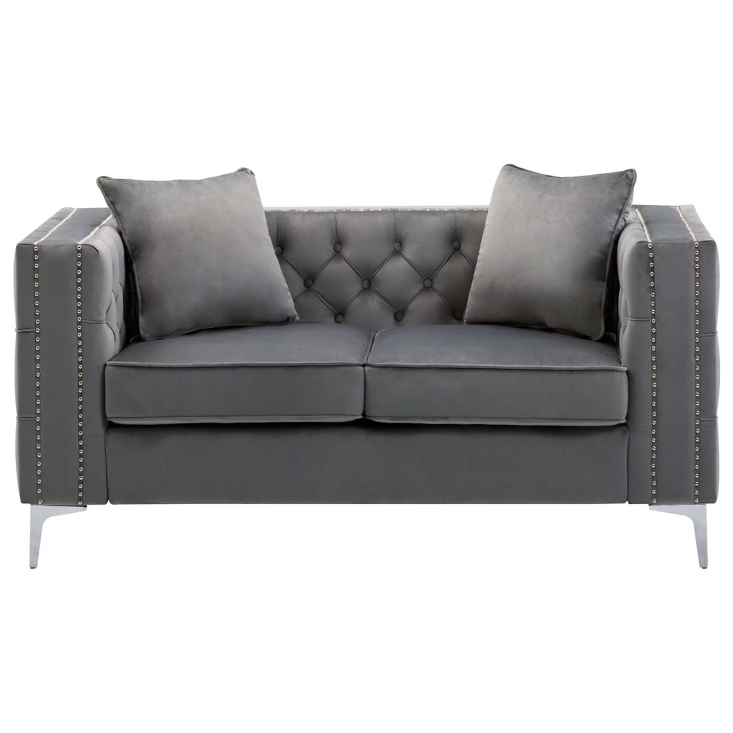 Homestock Modern Muse Gray Velvet Loveseat