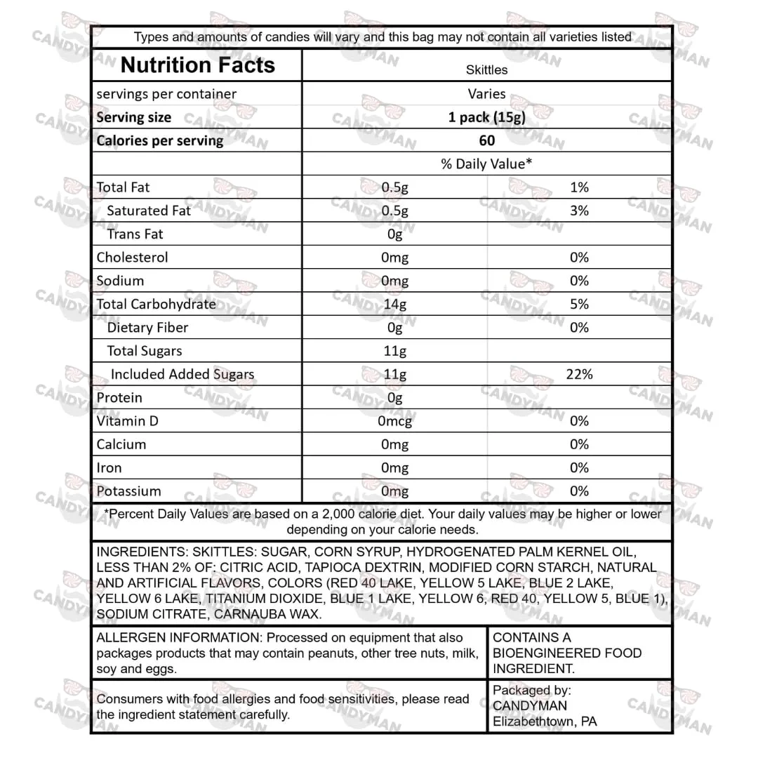 CANDYMAN 2LB Bundle of Skittles candy bulk, individually wrapped candy, for valentines day candy, easter candy, or bulk snacks of fun size candy fruit snacks