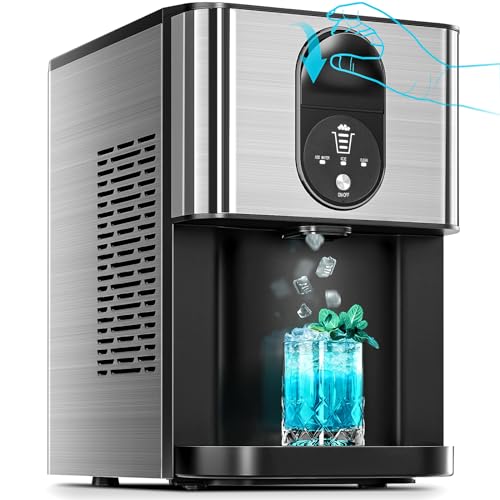 Kismile Countertop Nugget Ice Maker, 20DN 50LBS/Day Output, Self-Cleaning, Soft Chewable Pebble/Pellet Ice with One-Click Operation for Home
