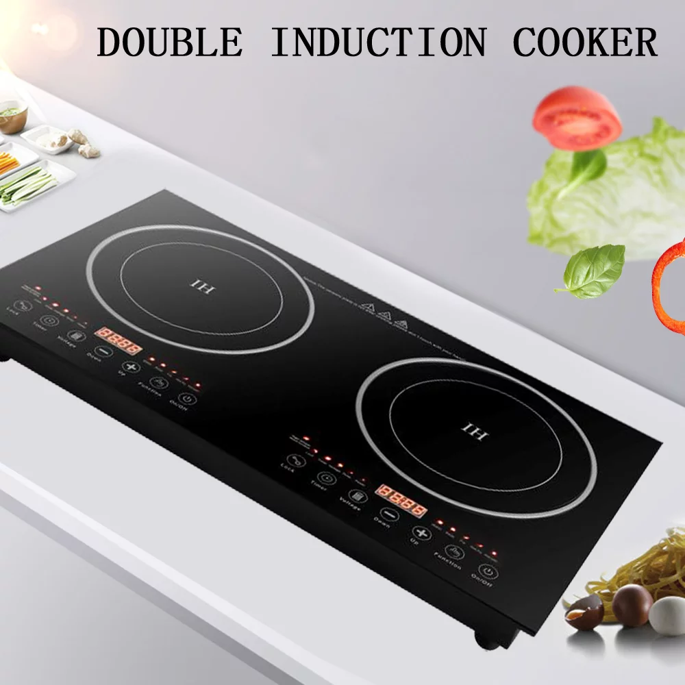 Portable Electric Induction Cooktop, 2-Burner Tempered Glass Countertop Dual Ceramic Cooker Burner Stove 2400W 110V