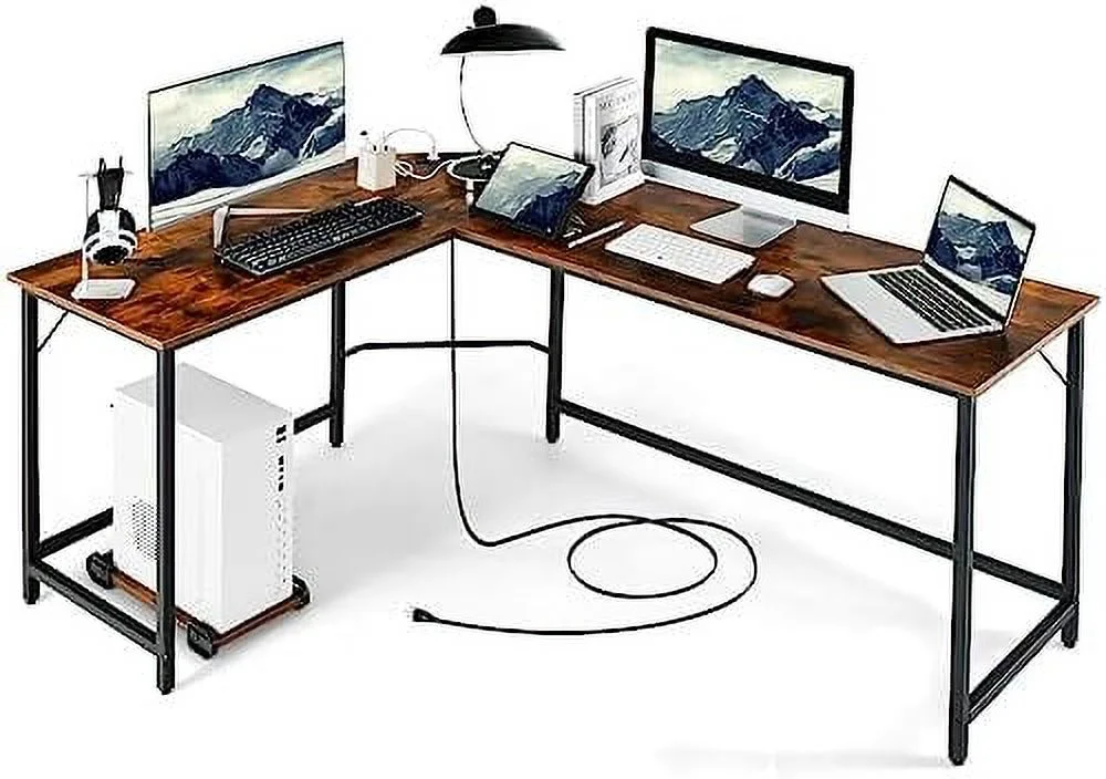 HJZBNONE L-Shaped Desk with CPU Stand  66 Inch Wooden -Saving Corner Desk w/Metal Frame  Large Computer Gaming PC Desk  Writing Table Study Desk for Bedroom  Study  Office (Black)
