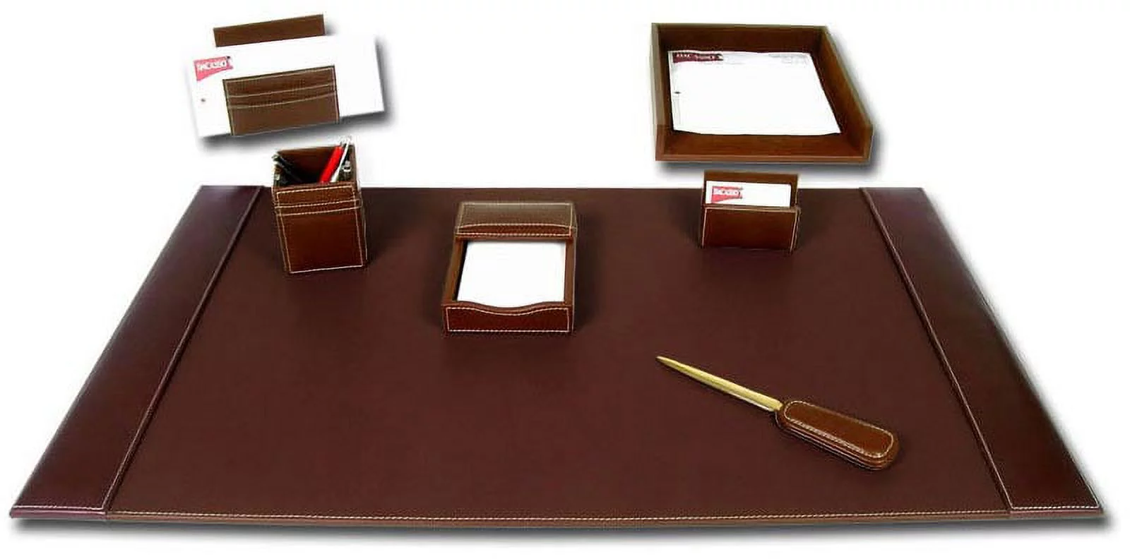 Rustic Brown Leather 7-Piece Desk Set