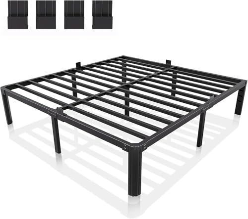 14 Inch Metal Bed Frame Full Size, Heavy Duty Balck Platform Full Size Bed Frame with Round Corner Legs, Mattress Slide Stopper, No Box Spring Needed, Easy Assembly