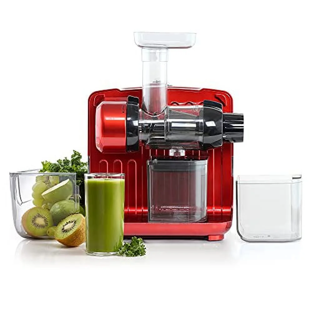 Omega Juicer JCUBE500RD Cold Press 365 Slow Masticating Juice Extractor and Nutrition System with On-Board Storage, 120-Watts, Red