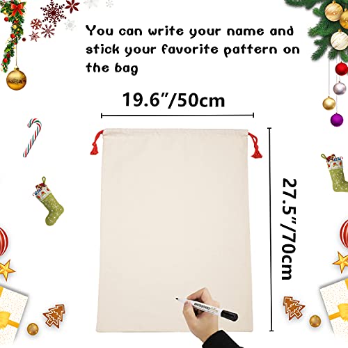 6 Pack Large Christmas Bag Santa Sacks Xmas Canvas Cotton Xmas Sack Stocking with Drawstrings (Pattern 7, 19.5 X 27.5)