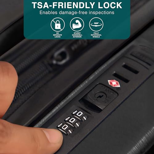 22 Inch Carry On Luggage 22x14x9 Airline Approved, Carry On Suitcase with Wheels, Hard-shell Carry-on Luggage, Durable Luggage Carry-On, Black Small Suitcase with Cosmetic Case