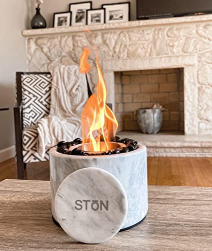 Tabletop Fire Pit Bowl - The Original Marble Portable Fireplace, Indoor Outdoor, Mini Fire Pit Clean Burning Real Flame for Patio Balcony, S’Mores Maker (Black)