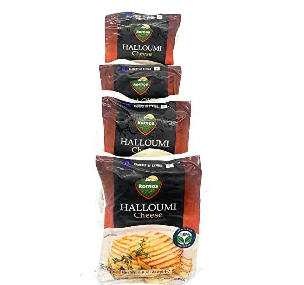 4 Pack - Kornos™ Authentic Cyprus Halloumi Cheese (Grilling Cheese) Cow, Sheep & Goat's Milk (8.8 oz)