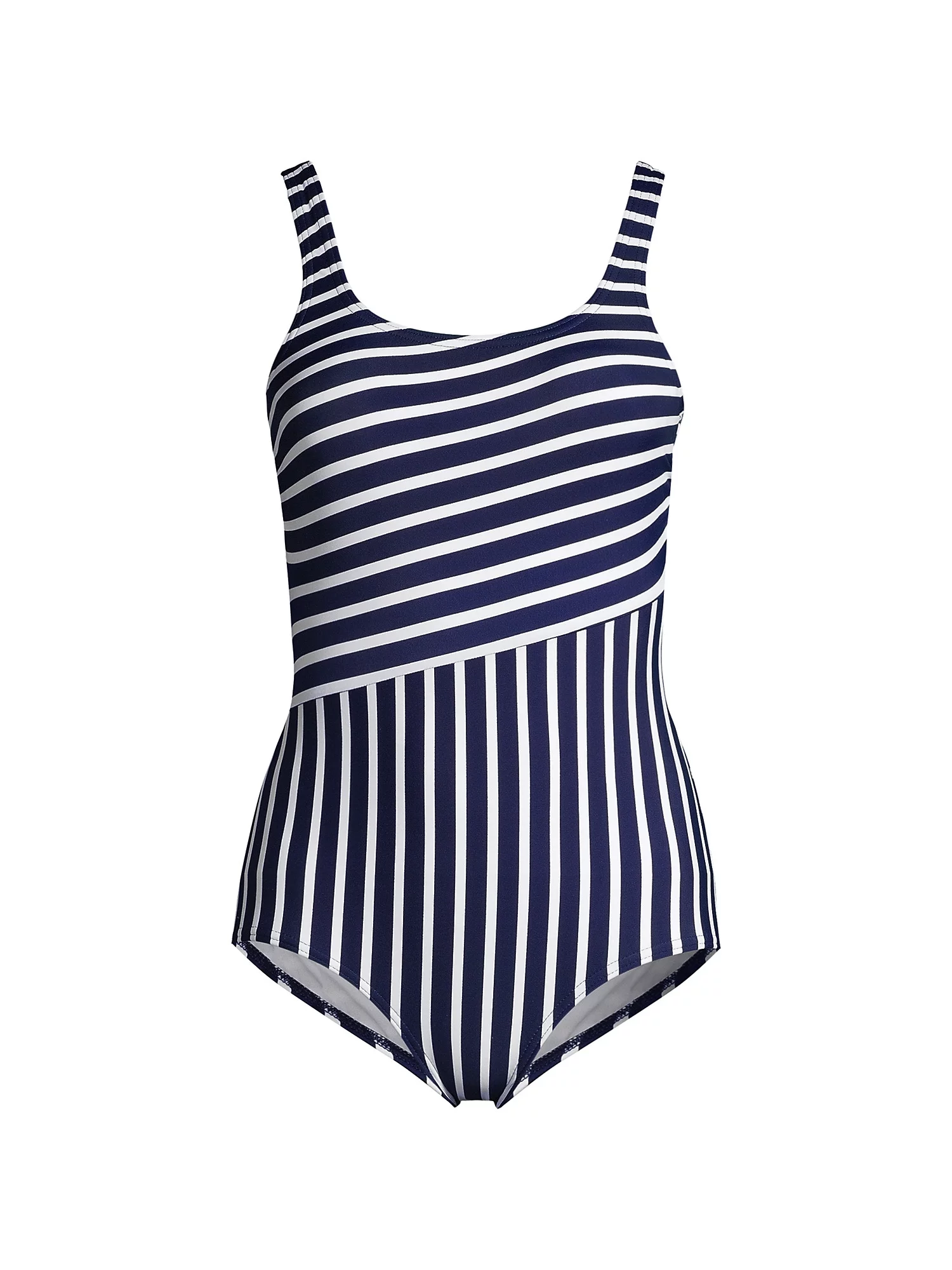 Lands' End Women's Chlorine Resistant Scoop Neck Soft Cup Tugless Sporty One Piece Swimsuit Print