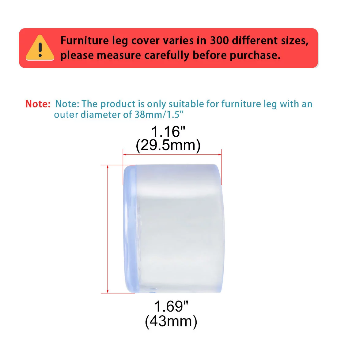 Clear Chair Leg Caps Feet Furniture Floor Protector 16pcs 1.5