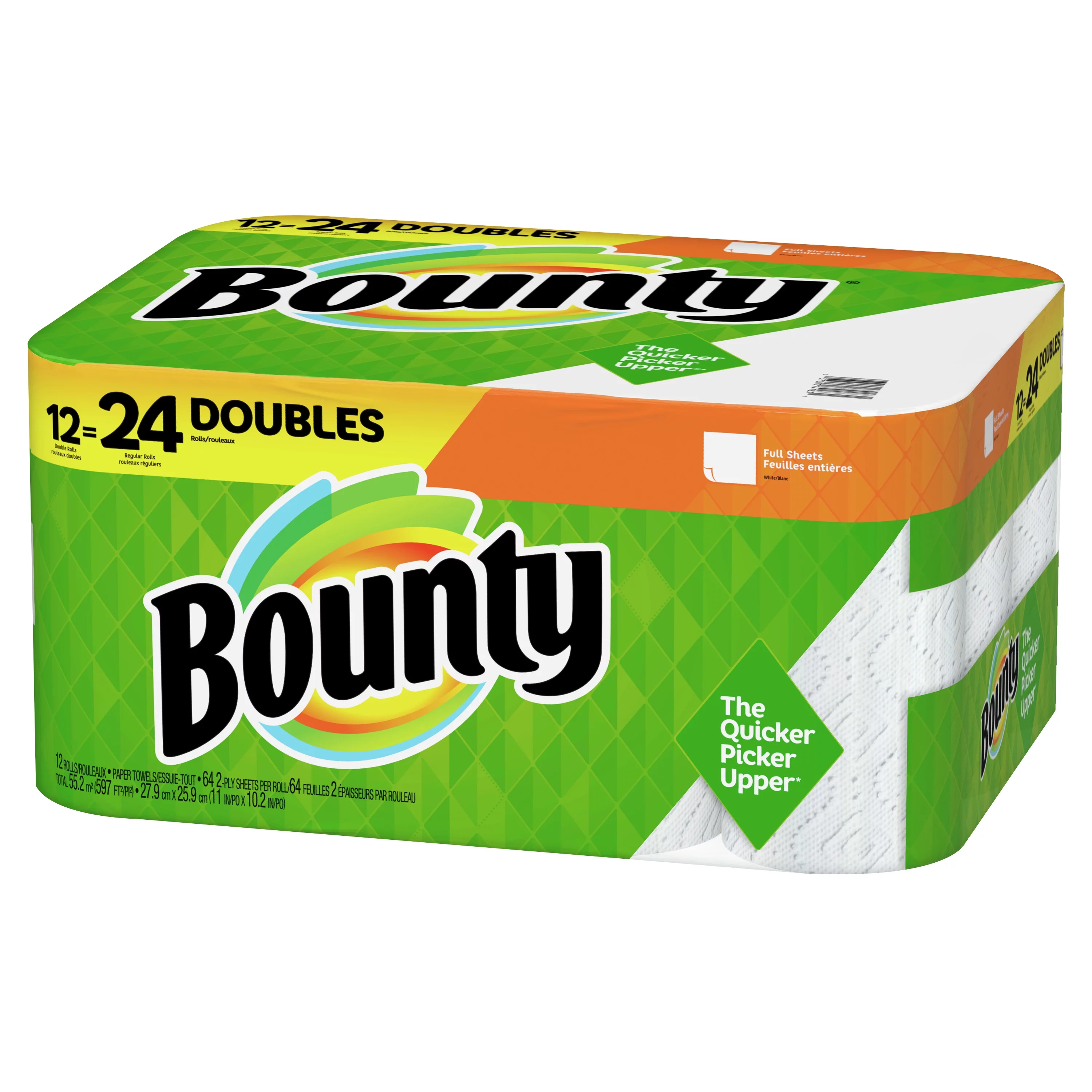 Bounty Paper Towels, White, 12 Double Rolls = 24 Regular Rolls, 12 Ct