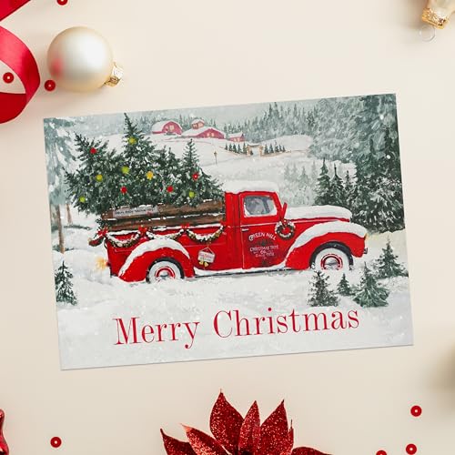 Masterpiece Holiday Greetings Trimmed In Scarlet Christmas Cards / 16 Boxed Snowy Cardinal Wreath Holiday Cards With Silver Foil Lined Envelopes / 5 5/8