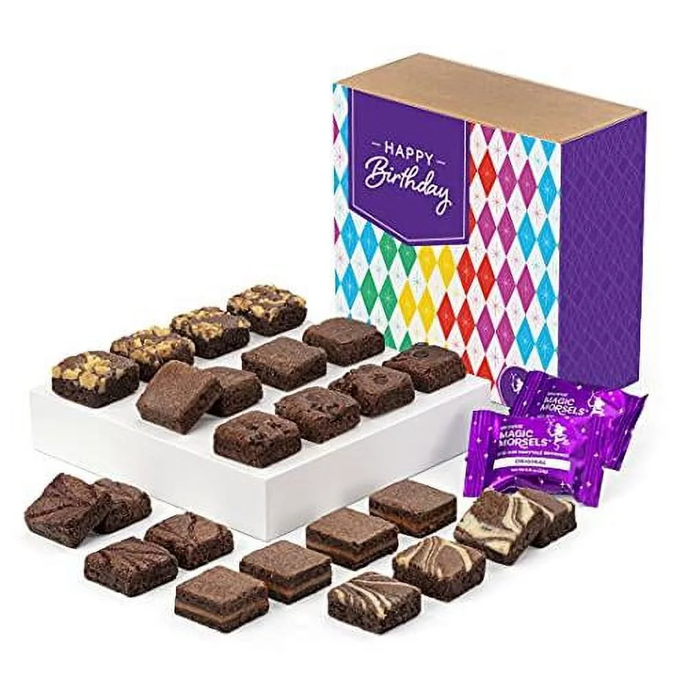 Birthday Magic Morsel 24 Individually Wrapped Gourmet Chocolate Food Gift Basket - 1.5 Inch X 1.5 Inch Bite-Size Brownies - 24 Pieces - Item CB424