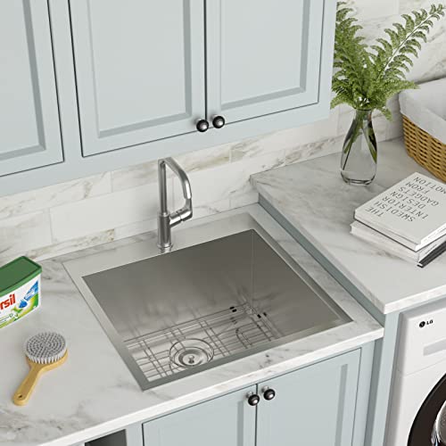 25 Inch Utility Laundry Sink Drop In 16 Gauge Stainless Steel Single Bowl Laundry Room Sink Laundry & Utility Room Kitchen Sinks 25