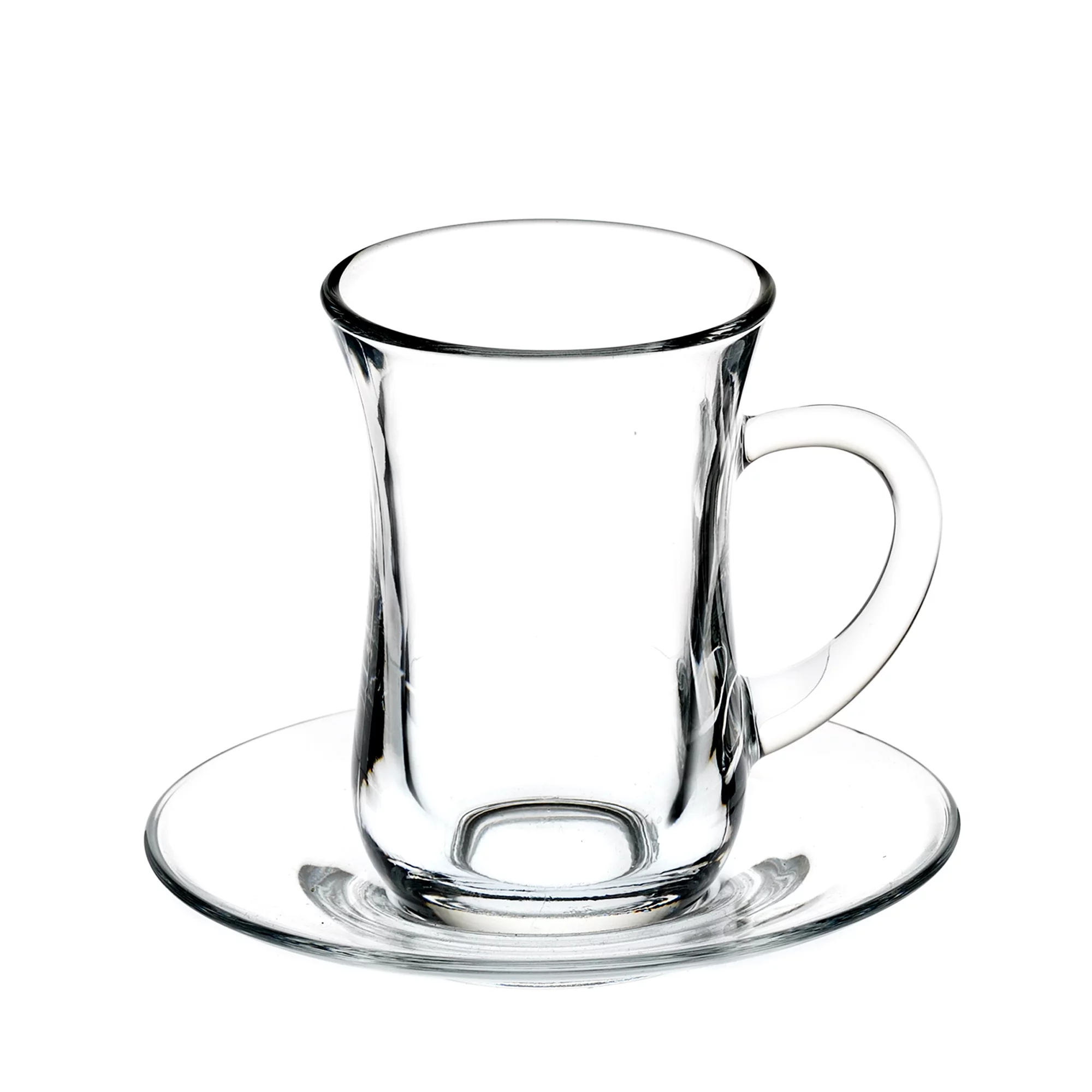 Crystalia Small Turkish Tea Set, Clear Glass Cups with Handle, 6 Cups&6 Saucers, 3.2 oz