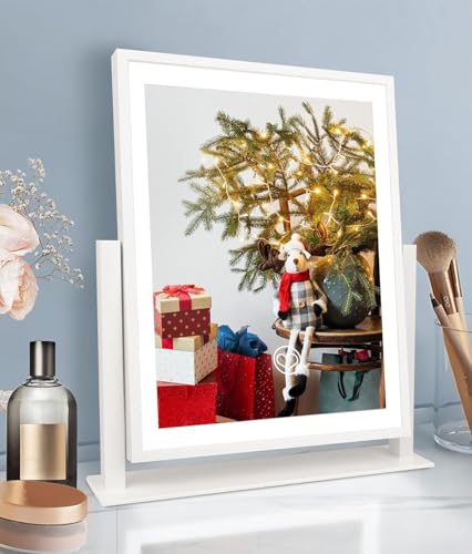 Beelux Makeup Mirror with Lights Lighted Up Vanity Mirror with Touch Control 3 Color Lighting Modes Dimmable 360°Rotation for Vanity Desk Tabletop 13Inch Christmas Birthday Present