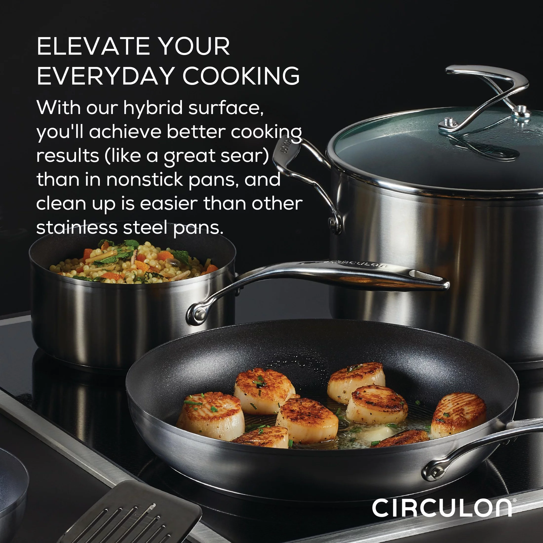 Circulon SteelShield Hybrid 5 Qt Stainless Steel Nonstick Induction Sauté Pan, Silver