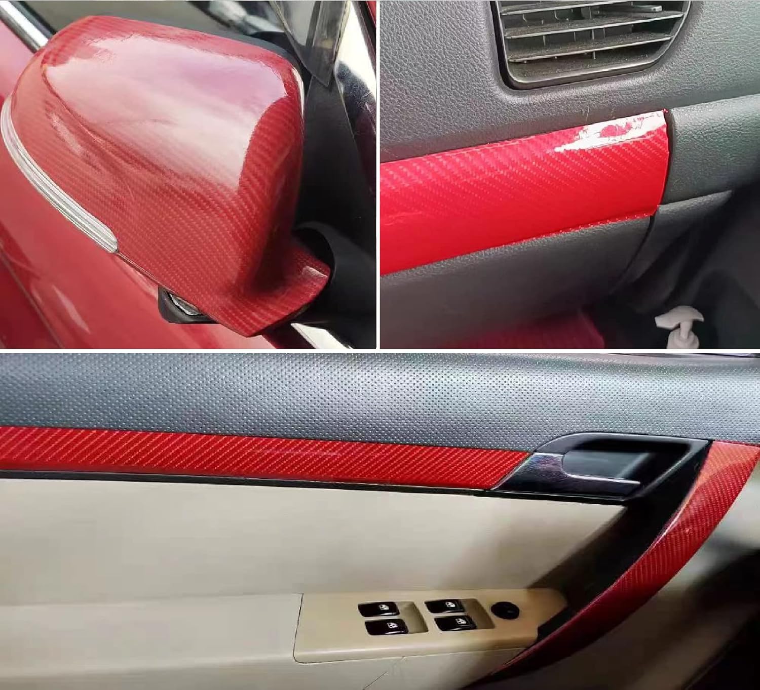 Red Carbon Fiber Vinyl Wrap 10ft x 1ft Self Adhesive Film, Red Vinyl Wrap Bubble Free with Air Release Technology, Perfect for Cars DIY Exterior Interior Protection (RED 6D 10ft x 1ft)