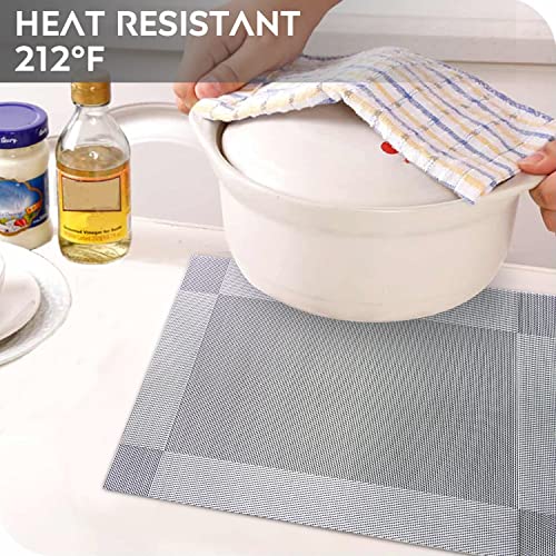 Placemats Set of 6, Table Placemats Heat Resistant Woven Placemats Washable PVC Place Mats Woven Vinyl Placemats Non-Slip Stain Resistant Kitchen Table Placemats Easy to Clean…
