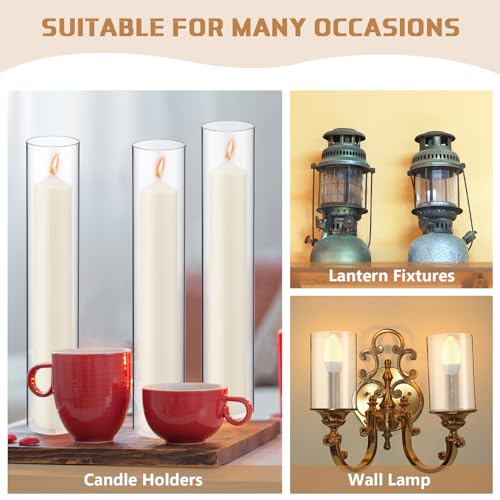6 Pieces Hurricane Candle Holder Sleeve Open Ended Clear Glass Cylinder Candleholder Bottomless Candle Cover Hurricane Chimney Clear Chimney Shade Tube Cover (3 x 10 Inch)